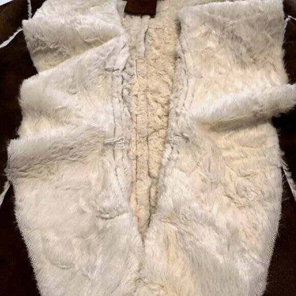 Jou Jou Faux Shearling Jacket Brown S Cream Open Front Moto Style Soft Lined - Picture 10 of 10
